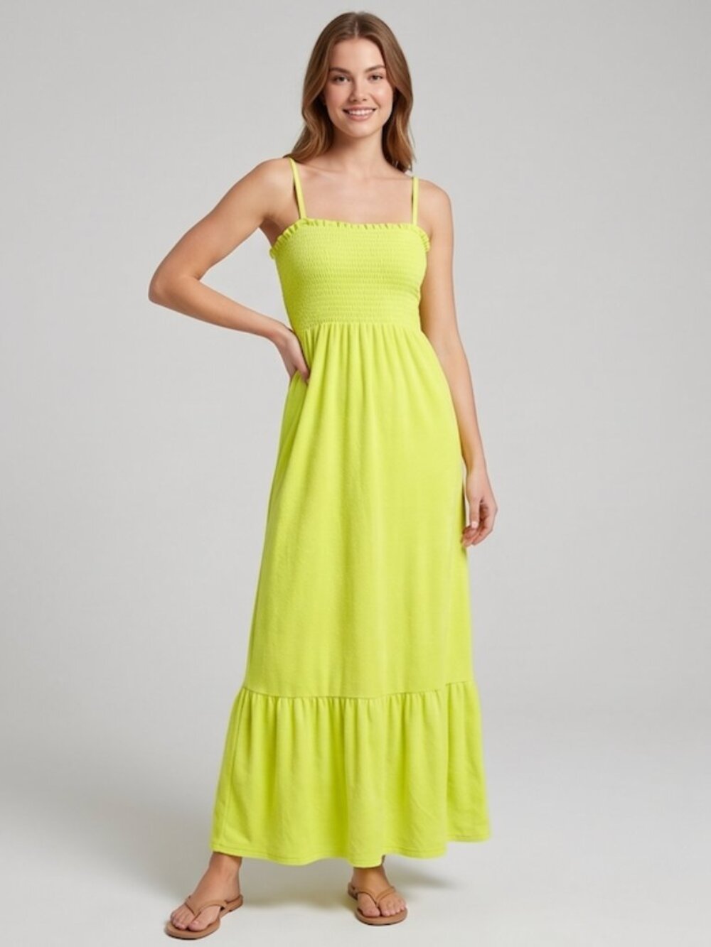 Juicy Couture Y2K Lime Yellow Smocked Bodice Terrycloth Sundress